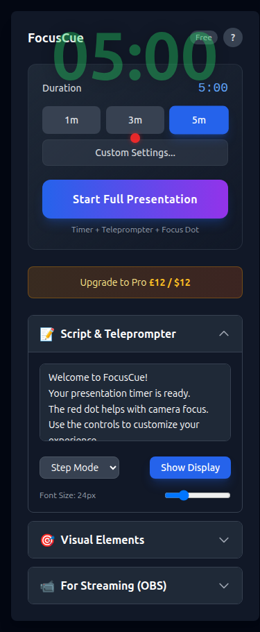 FocusCue on smartphone - main interface